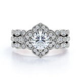 1.25 Carat Round Cut Moissanite Trio Set - Bridal Set - Wedding Trio Set - Solitaire Ring - Anniversary Ring - 18k White Gold Over Silver