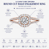 1.50 Carat Round Cut Halo Engagement Ring for Women, Cubic Zirconia Ring with Moissanite Side Stones, Twisted Split Band, 18K Rose Gold Plated Anniversary Promise Ring
