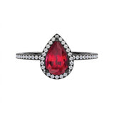 Pave 1.25 ct Pear Lab Ruby Halo Engagement Ring
