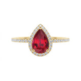 Pave 1.25 ct Pear Lab Ruby Halo Engagement Ring