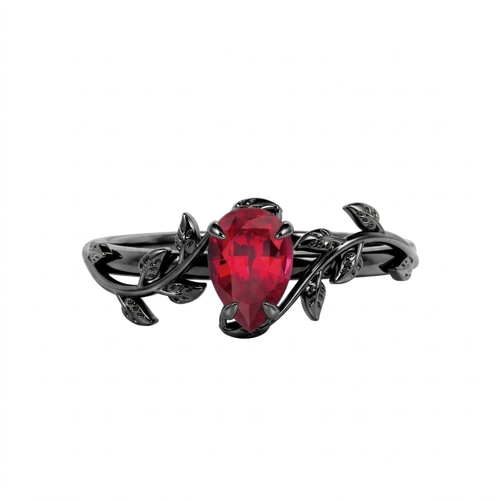 Vine 1 ct Pear Lab Ruby Engagement Ring