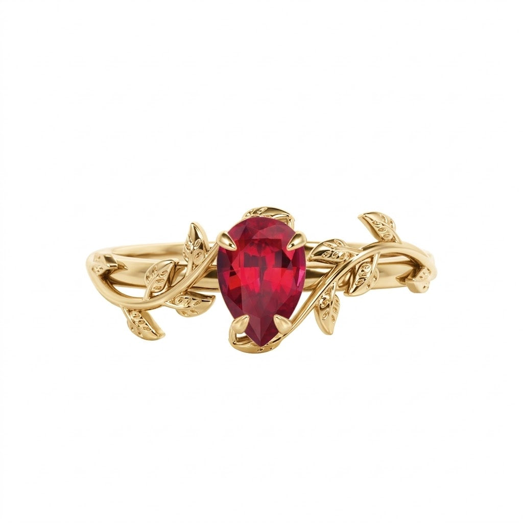 Vine 1 ct Pear Lab Ruby Engagement Ring
