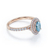 Double Halo 1.35 ct Oval Aquamarine Pave Engagement Ring