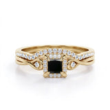 0.69 ct Princess Lab Black Diamond Halo Bridal Set