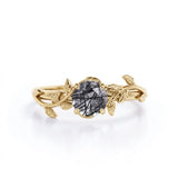 1 ct Round Black Rutilated Quartz Leaf Engagement Ring