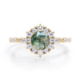 Floral Cluster 1.20 ct Round Moss Agate Engagement Ring