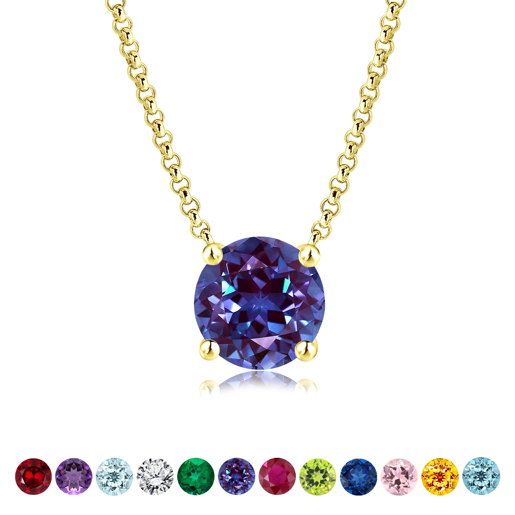 Beautiful 1 Carat Round Cut - Alexandrite - June Birthstone Solitaire Pendant Necklace in 18k White Gold over Silver, Female, Adult