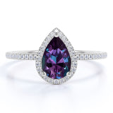 1 Carat Pear Cut June Birthstone Engagement Ring - Wedding Ring - Halo Ring - Pave Ring - Promise Ring - 18K White Gold Plating over Silver