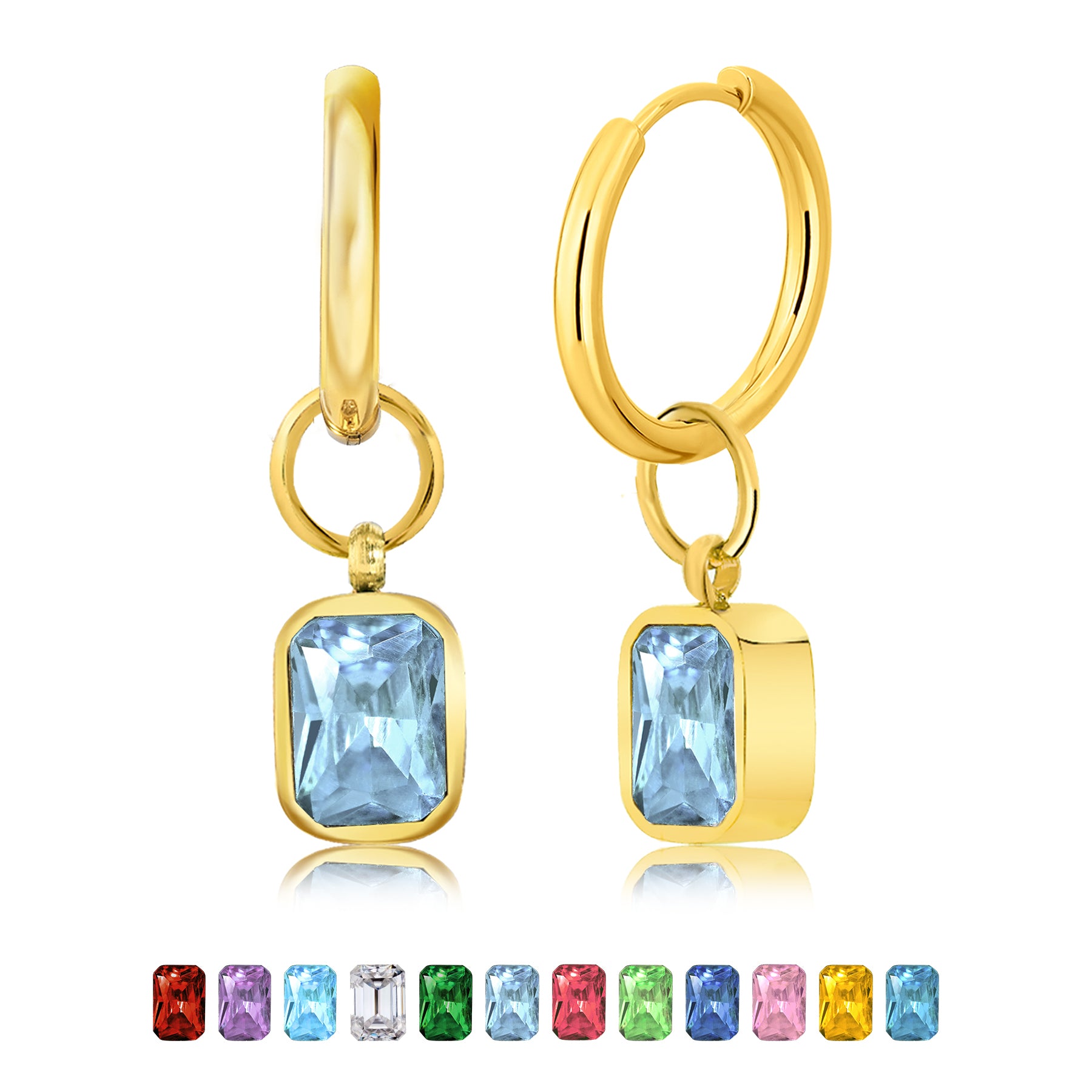 2 Carat Emerald Cut Birthstone Bezel Huggie Hoop Earrings