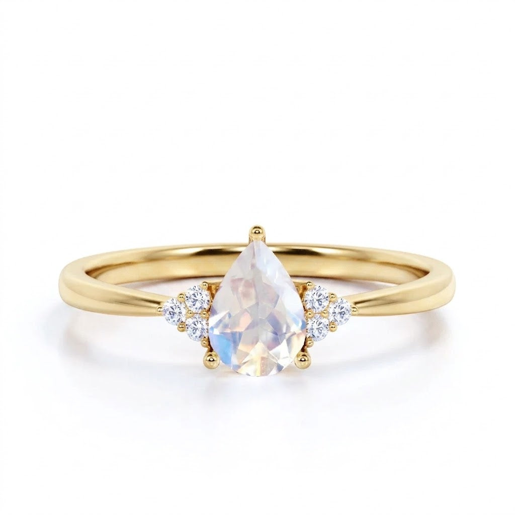 7 Stone 1.15 ct Teardrop Moonstone Engagement Ring