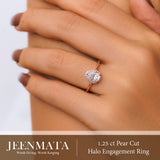 1.25 Carat Pear Halo Engagement Ring for Women, Cubic Zirconia Bridal Ring with Moissanite Accents, 18K Gold Plated