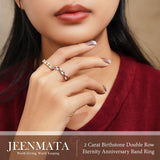 2 Carat Birthstone Double Row Eternity Anniversary Band Ring for Women, Marquise Cut Cubic Zirconia, 18K White Gold Plated