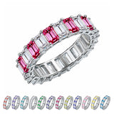10 Carat Emerald Cut July Birthstone - Multicolor Eternity Wedding Band - Ruby & Cubic Zirconia Rings in 18K White Gold Plating for Women