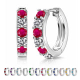 2 Carat July Birthstone - Ruby Red & Cubic Zirconia Hoop Earrings - Multicolor Birthstone Earrings in 18K White Gold Plating for Women
