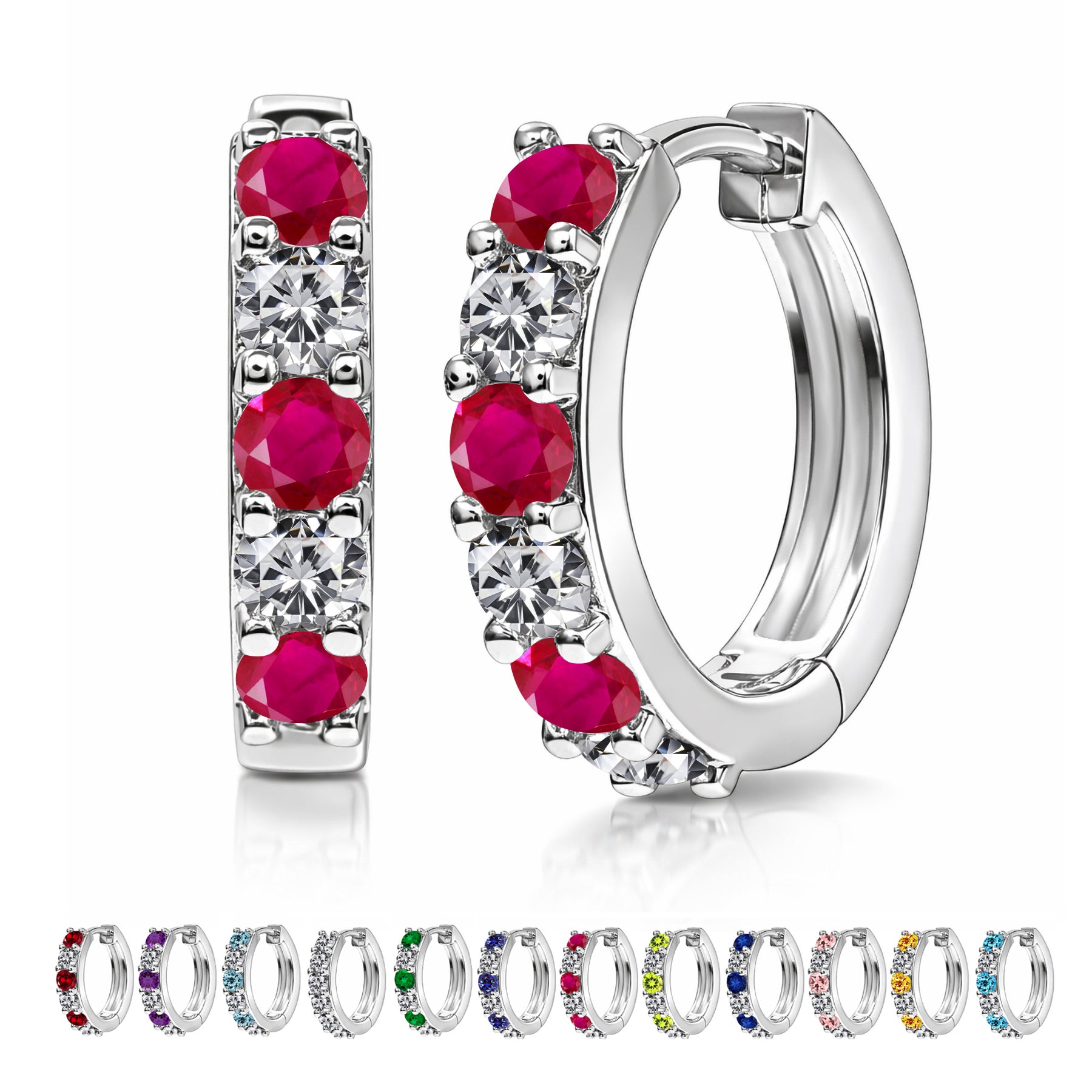 2 Carat Birthstone & Cubic Zirconia Multicolor Hoop Earrings