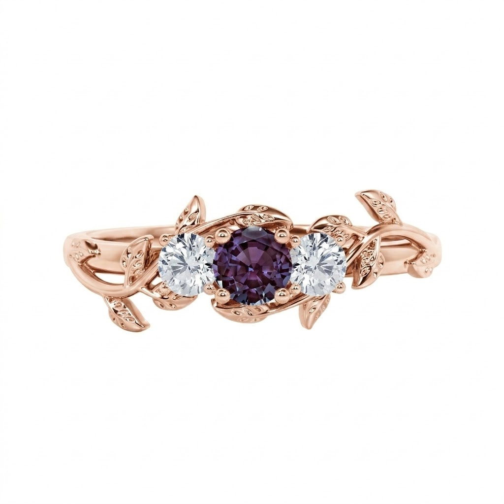 Three Stone 1 Ct Round Lab Alexandrite Engagement Ring