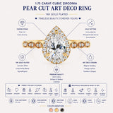 1.50 Carat Pear Cut Engagement Ring for Women, Teardrop Halo Bridal Ring with Moissanite Accents, Vintage Pavé Band, 18K Gold Plated