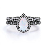 Vintage 1.5 Ct Pear Cut Lab Opal Bridal Set