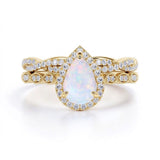 Vintage 1.5 Ct Pear Cut Lab Opal Bridal Set