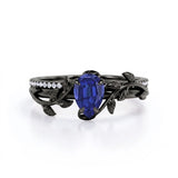 1.25 Ct Pear Cut Lab Sapphire Floral Bridal Set