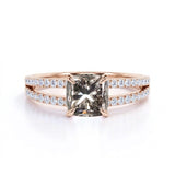 1 Ct Princess Cut Salt and Pepper Diamond Split Shank Engagement Ring