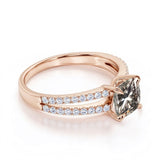 1 Ct Princess Cut Salt and Pepper Diamond Split Shank Engagement Ring