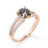 1 Ct Princess Cut Salt and Pepper Diamond Split Shank Engagement Ring