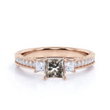 Three Stone 1.25 Ct Princess Salt and Pepper Diamond Engagement Ring