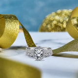 Art Deco 2 Carat Oval cut Real Moissanite Wedding Trio Ring Set with Engagement Ring and 2 Wedding Bands in 18k Gold Over Silver