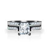 2 Carat Princess Cut Moissanite Wedding Set - Bridal Set - Channel Set Ring - Handmade Ring - 18k Rose Gold Over Silver