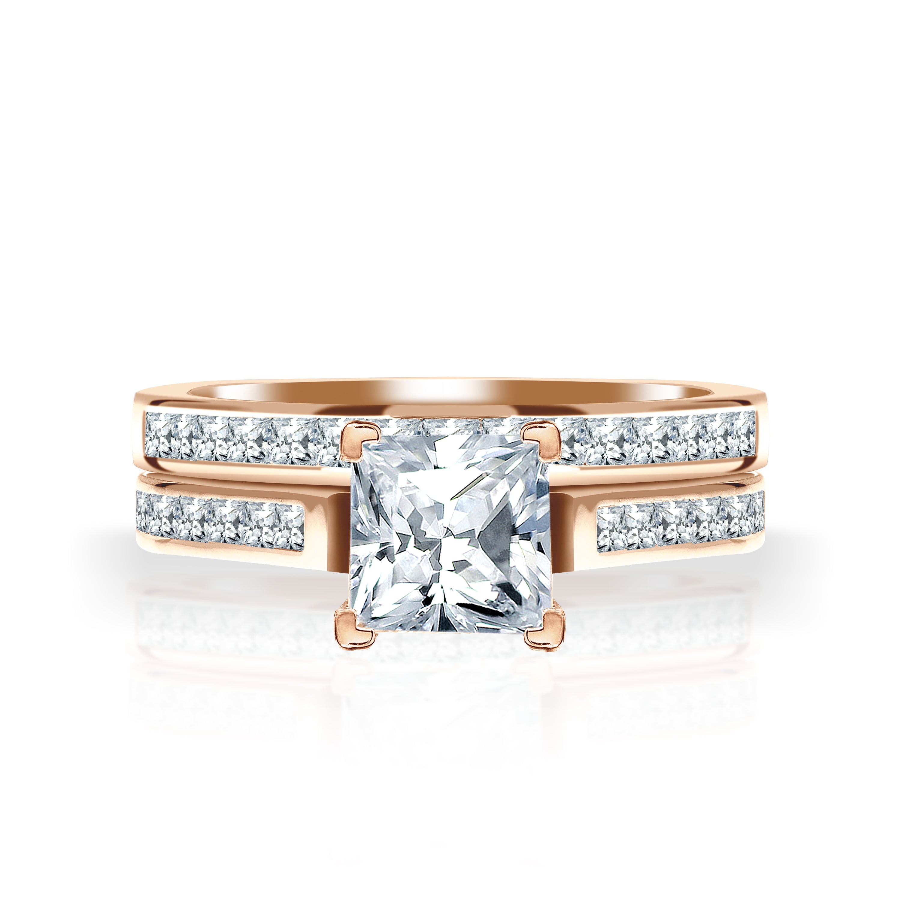 2 Carat Princess Cut Moissanite Channel Wedding ring Set