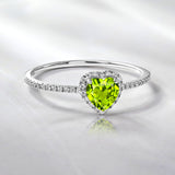 1 Carat Heart shape - Peridot - August Birthstone Wedding Ring in 18k White Gold Over Silver