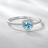 1 Carat Heart shape - Blue Topaz - December Birthstone Wedding Ring in 18k White Gold Over Silver