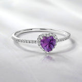 1 Carat Heart shape - Amethyst - February Birthstone Wedding Ring in 18k White Gold Over Silver