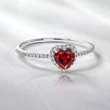 1 Carat Heart shape - Garnet - January Birthstone Wedding Ring in 18k White Gold Over Silver