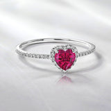 1 Carat Heart shape - Ruby - July Birthstone Wedding Ring in 18k White Gold Over Silver