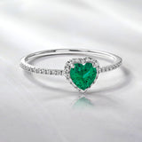 1 Carat Heart shape - Emerald - May Birthstone Wedding Ring in 18k White Gold Over Silver