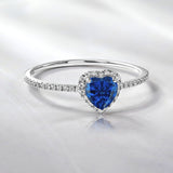 1 Carat Heart shape - Blue Sapphire - September Birthstone Wedding Ring in 18k White Gold Over Silver