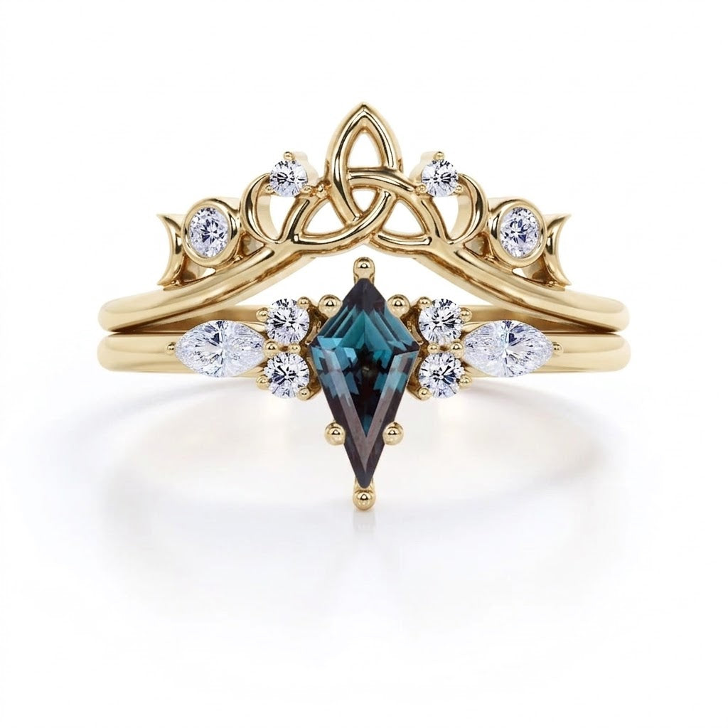 Seven Stone 1 Ct Kite Lab Alexandrite Bridal Set