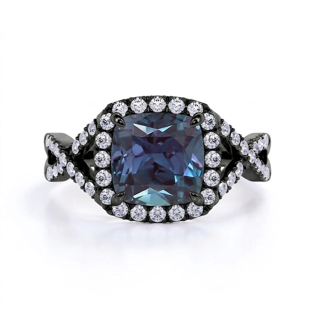 Infinity 2.50 Ct Cushion Lab Alexandrite Engagement Ring