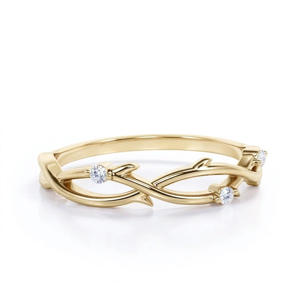 Nature Inspired 0.05 CT Round Cut 3-Stone Wedding Band