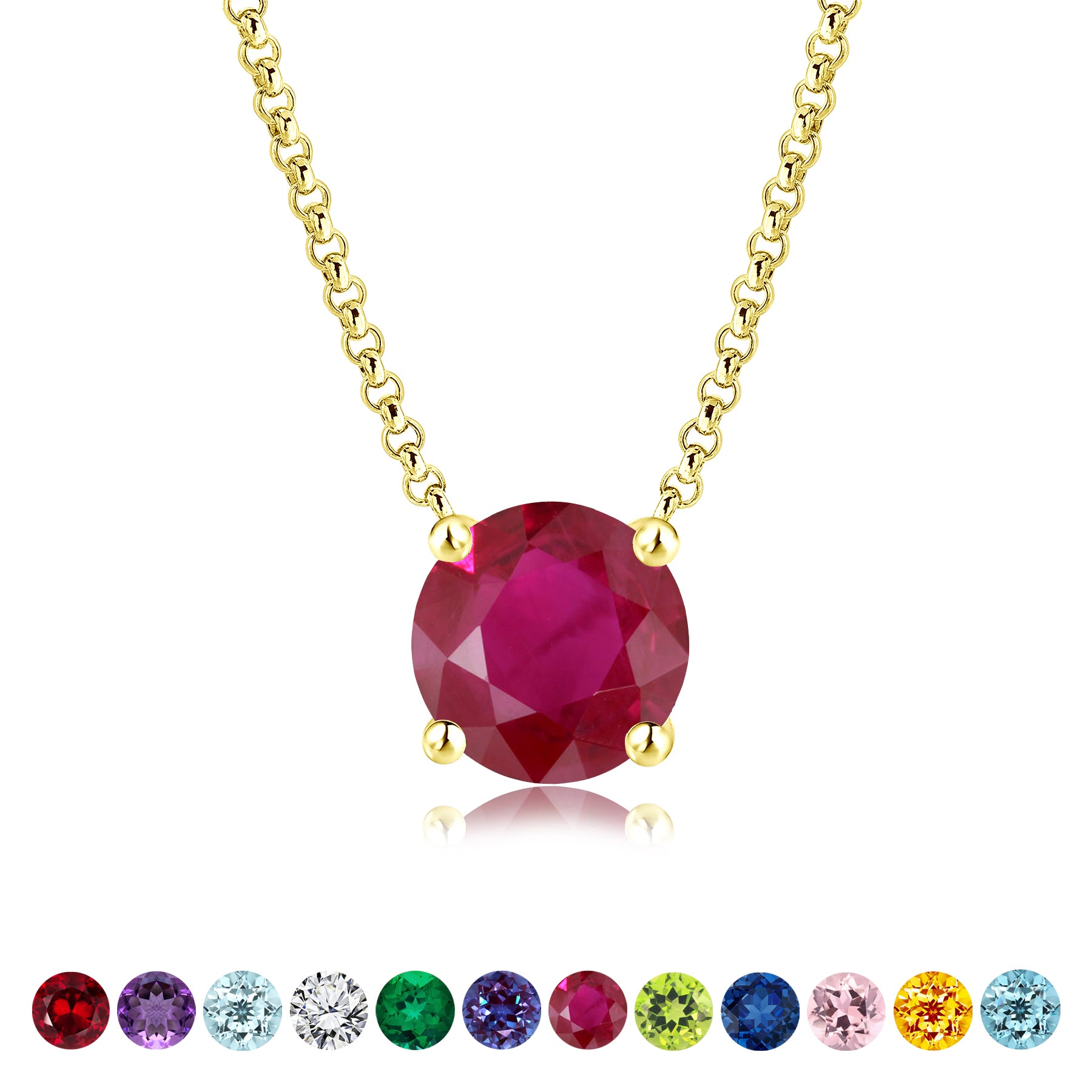 Beautiful 1 Carat Round Cut - Ruby - July Birthstone Solitaire Pendant Necklace in 18k White Gold over Silver, Female, Adult