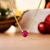 Beautiful 1 Carat Round Cut - Ruby - July Birthstone Solitaire Pendant Necklace in 18k White Gold over Silver, Female, Adult