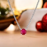 Beautiful 1 Carat Round Cut - Ruby - July Birthstone Solitaire Pendant Necklace in 18k White Gold over Silver, Female, Adult
