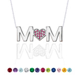 MOM Pendant Necklace - Strong Red Stone - July Birthstone in 18K White Gold over Sterling Silver