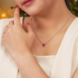 Beautiful 1 Carat Round Cut - Ruby - July Birthstone Solitaire Pendant Necklace in 18k White Gold over Silver, Female, Adult