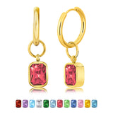 2 Carat Emerald Cut Birthstone Bezel Huggie Hoop Earrings