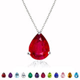 Elegant 1.5 TCW Pear Shaped - Ruby - July Birthstone Prongs Solitaire Slider Pendant Necklace in 18K White Gold over Silver