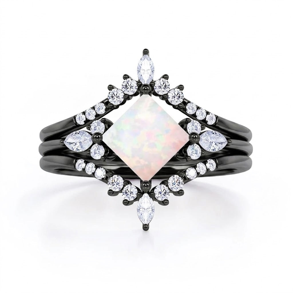 1.25 Ct Princess Cut Lab Created Opal Crown Trio Set