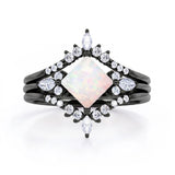1.25 Ct Princess Cut Lab Created Opal Crown Trio Set